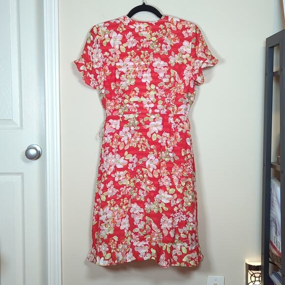 J. Jill Red Floral Flutter Sleeve Wrap Dress - Picture 10 of 10